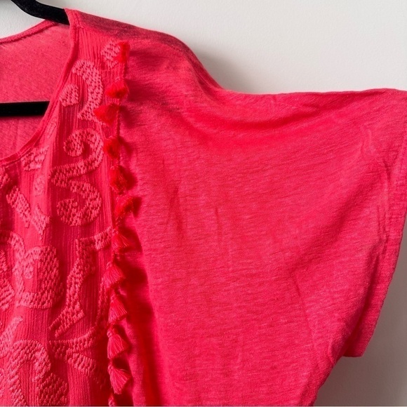 Jcrew-coral 100% Linen Tassel Tee (Size:XL) - Picture 5 of 9